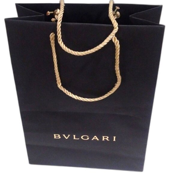 Bvlgari Luxury Paper Shopping Gift Bag w/ Drawstring, Black & Tan 9.25x13x4.75" - Picture 1 of 9
